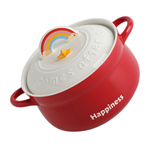 VINTORKY 1 set ceramic bowl with lid instant ramen bowl soup bowl with lid noodles bowl deep cereal bowls noodle serving bowl dual-handle soup bowl instant noodle bowl ceramics delicate