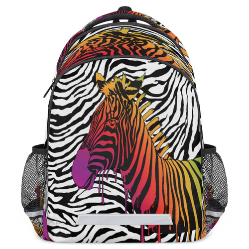 OMFUNS Animal Zebra School Backpack for Girl Boy Teen Colorful Print Student Bookbag for Elementary Primary Junior School Bags College Travel Daypack Laptop Backpack for Men Women