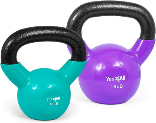 Yes4All Kettlebell Sets Vinyl Coated, Weights Set Great Kettlebells Combo for Full Body Workout and Strength Training Exercise Gym Equipment Black, 10 15 lbs