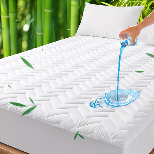UNILIBRA King Size Bamboo Waterproof Mattress Pad, Quilted Breathable Mattress Protector, 6''-25'' Deep Pocket Fitted Mattress Cover White UNILIBRA King Size Bamboo Waterproof Mattress Pad, Quilted Breathable Mattress Protector, 6''-25'' Deep Pocket Fitted Mattress Cover White