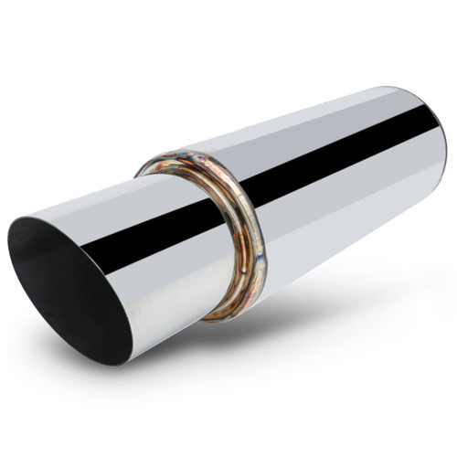 M-AUTO 2.5" Inlet and 4" Outlet, Universal Muffler Angle Cut Tip, Heavy Duty 17" Overall Length Stainless Steel Exhaust Muffler Assembly, Chrome