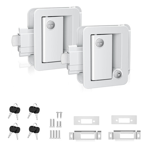 Upgraded RV Door Lock, White RV Travel Trailer Door Lock with Paddle Deadbolt and Keys, Zinc Alloy Metal Camper Door Latch Replacement Kit for Camper Horse Trailer Cargo Hauler etc.?2 Pack?