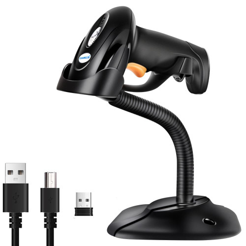 EVAWGIB Barcode Scanner with Stand, Bluetooth and Wireless Barcode Scanner, Inventory 2D 1D QR Code Scanners for Computer POS, Handheld CMOS Image Bar Code Reader for Warehouse Library Supermarket