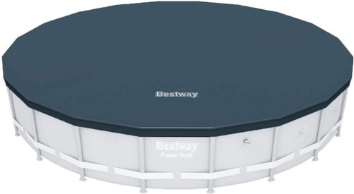 Bestway Flowclear PVC Round 18 Foot Pool Cover for Above Ground Frame Pools with Drain Holes and Secure Tie-Down Ropes, Black (Cover Only)