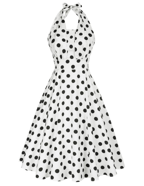 Belle Poque Semi Formal Halter A Line Dress White Cocktail Party Dresses for Women Summer Polka Dots L