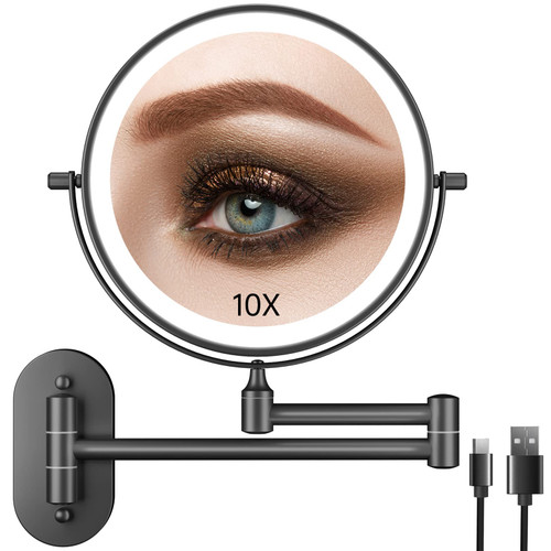 FASCINATE Rechargeable Wall Mounted Lighted Vanity Mirror 8 Inch 1X/10X Magnifying Makeup Mirror with 3 Color Lights, Double Sided Dimmable, 360 Degree Screen Touch,Bathroom Shaving Mirror (Black) FASCINATE Rechargeable Wall Mounted Lighted Vanity Mirror 8 Inch 1X/10X Magnifying Makeup Mirror with 3 Color Lights, Double Sided Dimmable, 360 Degree Screen Touch,Bathroom Shaving Mirror (Black)