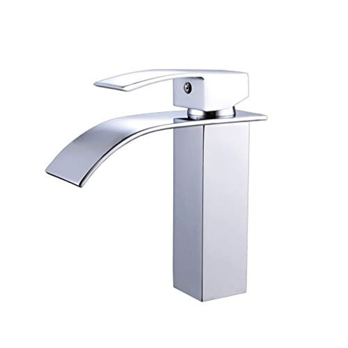 VOTON-A1527C Single Handle Single Hole Waterfall Bathroom Vanity Sink Faucet, Oversized Rectangular Spout (Chrome)