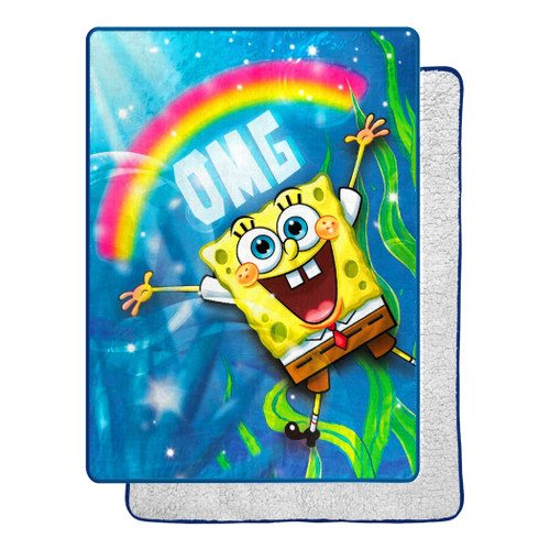 Northwest Spongebob Squarepants Silk Touch Sherpa Throw Blanket, 60" x 80", OMG