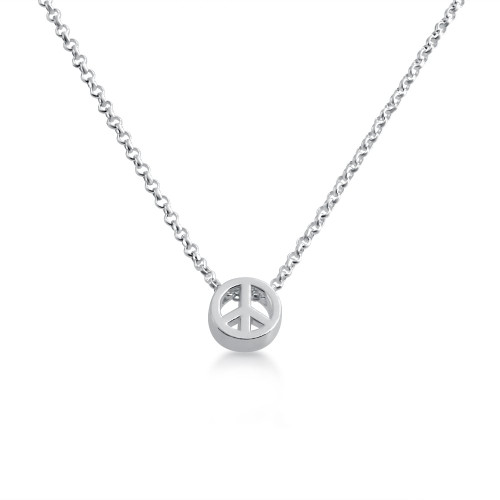Peace Sign/Peace Symbol Bead Pendant Necklace 14k Plated or 925 Sterling Silver (Sterling-Silver, 16 Inches)