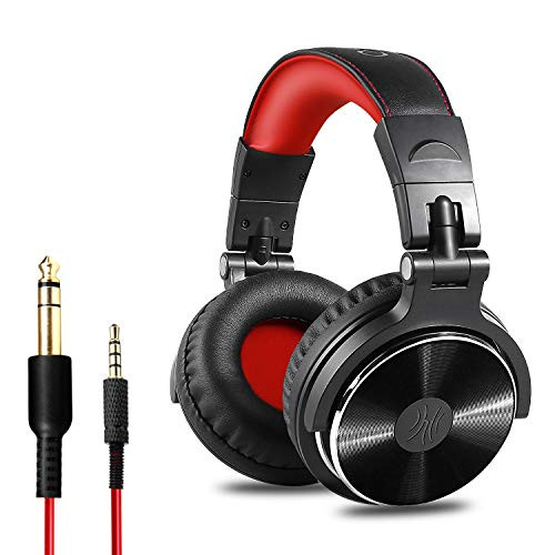 OneOdio Over Ear Headphone, Wired Bass Headsets with 50mm Driver, Foldable Lightweight Headphones with Shareport and Mic for Recording Monitoring Podcast Guitar PC TV  (Red)