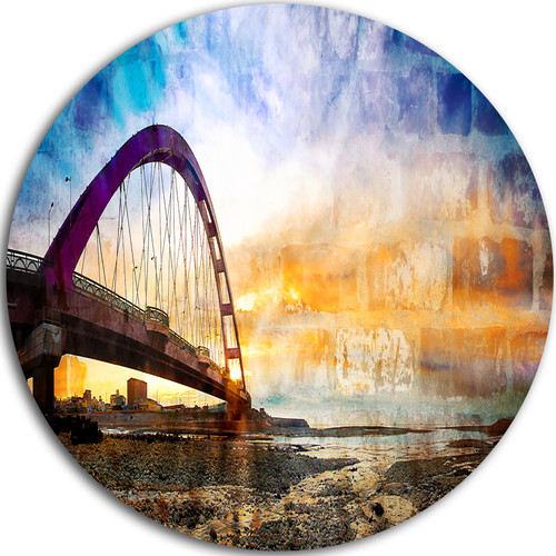 Designart Color Red Bridge Sunset Taiwan Modern Seascape Round Wall Art-Disc of 23, 23'' H x 23'' W x 1'' D 1P Designart Color Red Bridge Sunset Taiwan Modern Seascape Round Wall Art-Disc of 23, 23'' H x 23'' W x 1'' D 1P