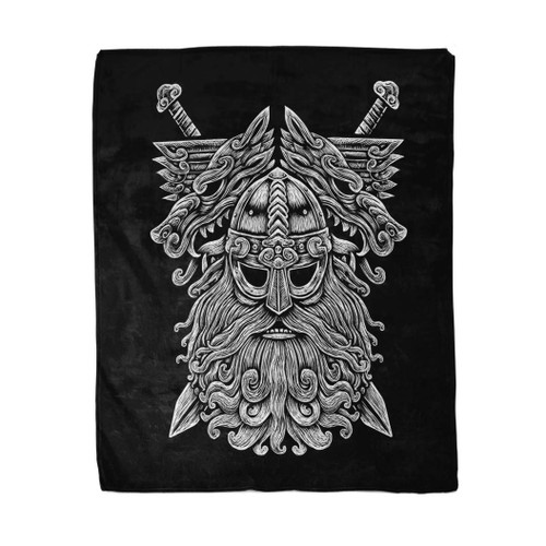 rouihot 60x80 Inches Throw Blanket Norse God Odin Wolfs and Swords Viking Warrior Engraving Warm Cozy Print Flannel Home Decor Comfortable Blanket for Couch Sofa Bed