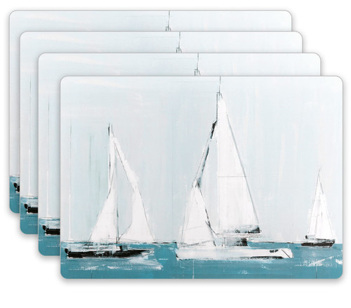 Cork Placemats: 4pc Set Heat Resistant Sail Away Cork Backed Placemats - 16" x 12" Hardboard Placemats with Cork Backing for Dining Table - Perfect for Dinner - rockflowerpaper