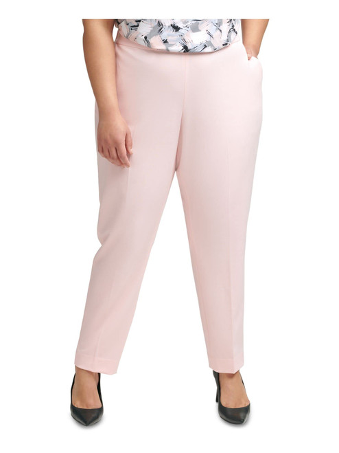 Calvin Klein Womens Pink Pocketed Zippered Elastic-Back 29 Inseam Straight Leg Pants Plus 16W