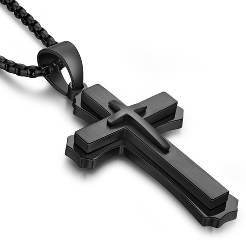 ZDaoBen Men Cross Necklace Large Cross Necklace for Men Stainless Steel Cross Pendant Necklace Large Jesus Christ Cross Necklace 316L Stainless Steel Heavy Black Cross Necklace for Men Chain 22" ZDaoBen Men Cross Necklace Large Cross Necklace for Men Stainless Steel Cross Pendant Necklace Large Jesus Christ Cross Necklace 316L Stainless Steel Heavy Black Cross Necklace for Men Chain 22"