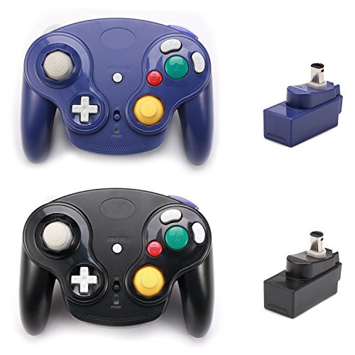 Poulep 2 Packs Classic 2.4G Wireless Controller Upgraded Gamepad with Receiver Adapter for Nintendo Wii U Gamecube NGC GC (Black and Purple)