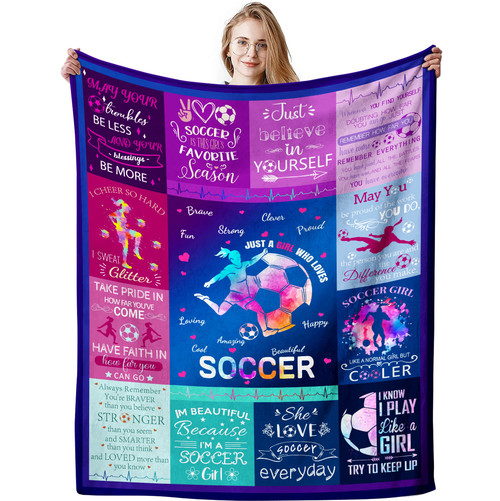 Soccer Blanket Gifts for Girls Ultra Soft Warm Flannel Throw Blankets Soccer Team Soccer Lover Gifts for Kids Teens Adults 80"x60"