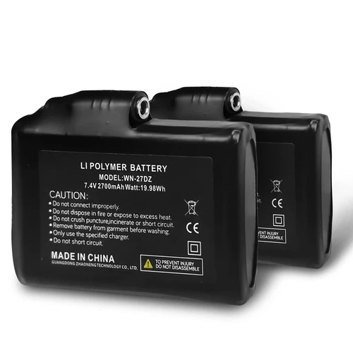winna 7.4V 2700mAh Rechargeable Li-ion Batteries, Accessories for Heated Gloves, Li-Polymer Battery Pack Replacement for Electric Gloves Heated Socks Heated Hat(2 Pack)