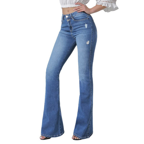 VIPONES Bell Bottom Jeans for Women High Waisted Flare Jean Bootcut Ripped Stretch Skinny Wide Leg Denim Blue Pants (107,Size 12)