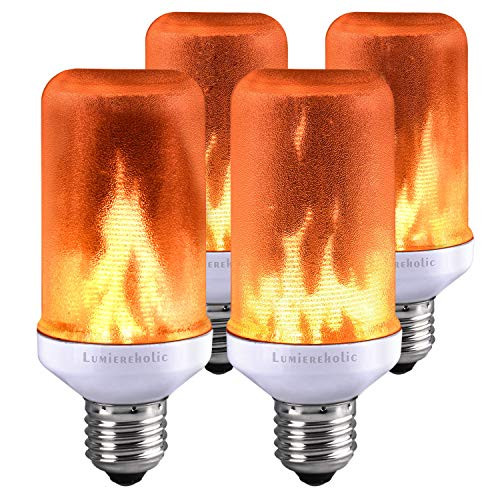 Lumiereholic LED Bulbs Flame Effect Light Bulb Fire Flickering Decorative Bulbs Simulated Nature Fire Atmosphere Lamp for Christmas/Home/Party/Garden/Restaurant/Bar/Halloween Decoration (4packs)