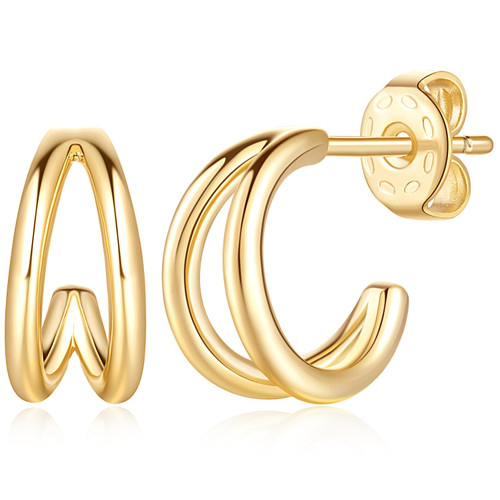USESMTLE 14K Gold Hoop Earrings for Women Double Hoop Earrings Small Gold Huggie Hoop Earrings Hypoallergenic Hoop Earrings for Women 14K gold earrings (12mm)