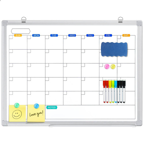 TRIPOLLO Dry Erase Calendar Whiteboard for Wall, 24" x 18" Magnetic Monthly WhiteBoard Calendar Dry Erase, Wall Hanging Aluminum Frame Calendar Board with Tray for Home, School, Office