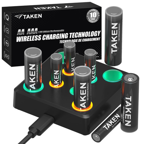 Taken Rechargeable AA AAA Batteries, 1.5V Lithium Batteries Precharged with AA AAA Battery Charger (4 Pack Double A Battery + 4 Pack Triple A Batteries) Taken Rechargeable AA AAA Batteries, 1.5V Lithium Batteries Precharged with AA AAA Battery Charger (4 Pack Double A Battery + 4 Pack Triple A Batteries)