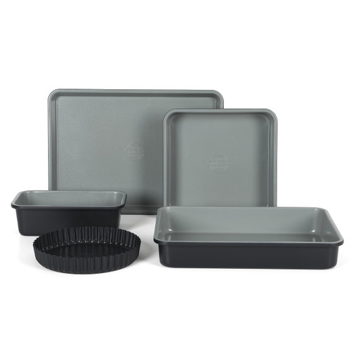 Sur La Table Kitchen Essential Carbon Steel Bakeware Set W/Premium PFA Free Grey Ceramic Nonstick - Black Exterior