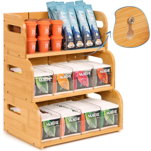Bamboo Tea Bag Organizer, Tea Storage/Holder with 3-Layer Stacked Design for Teabag, Wooden Station Stand Tea Caddy Box Containers/Racks for Cabinet Countertop Office Bamboo Tea Bag Organizer, Tea Storage/Holder with 3-Layer Stacked Design for Teabag, Wooden Station Stand Tea Caddy Box Containers/Racks for Cabinet Countertop Office
