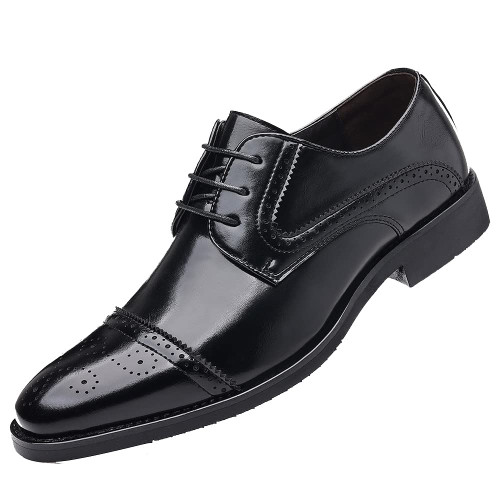 Santimon Men's Oxford Shoes Semi-Brogue Formal Leather Wingtip Dress Derby for Men Black 11 US