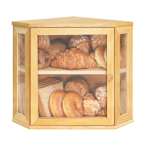 Ollieroo Bread Box,Bamboo Bread Container,Double Layer Bread Buddy,Large Capacity Storage Bins,Kitchen Countertop Bread Box,Bread Saver with Acrylic Wavy Door Panel