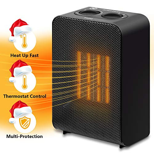 Yome Space Heater, Electric Space Heater with Adjustable Thermostat Ceramic Small Heater for Home and Office, Tip-Over and Overheat Protection, 750W/1500W