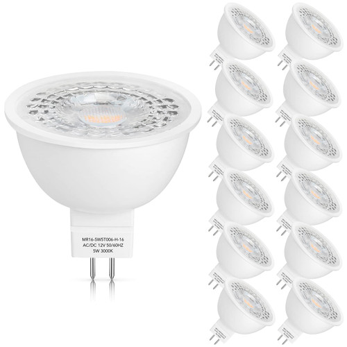 Mlambert 12 Pack MR16 LED Bulbs 50W Halogen Equivalent, 3000K Soft White, 5W GU5.3 MR16 12V Spotlight Bulb, Non-Dimmable,45 Degree Beam Angle for Landscape, Recessed, Track Lighting
