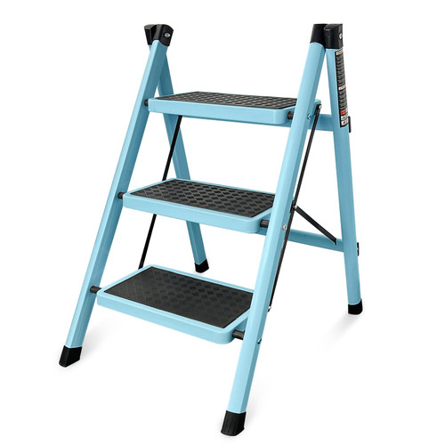 Krightlink Step Ladder, Folding Step Stool with Wide Platform Steps, Portable Folding Heavy-Duty Steel Sturdy Ladder for Adults Multi-Use for Home and Kitchen - Blue (3 Step)