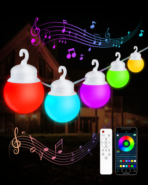 JIMIMORO 48FT Smart Outdoor String Lights - RGB Color Changing Patio Lights with 20 Dimmable LED Bulbs IP65 Waterproof APP & Remote Control Outdoor String Lights for Backyard Party Cafe Camping JIMIMORO 48FT Smart Outdoor String Lights - RGB Color Changing Patio Lights with 20 Dimmable LED Bulbs IP65 Waterproof APP & Remote Control Outdoor String Lights for Backyard Party Cafe Camping