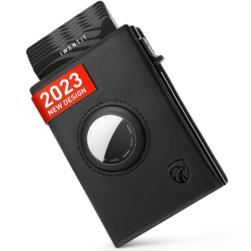 iwantit Wallet for Men,Genuine Leather Mens wallets,RFID Blocking Pop Up wallet For 12+ Cards,Mnimalist Credit Card Holder For Apple Airtag(Airtag Not Included)(Black)