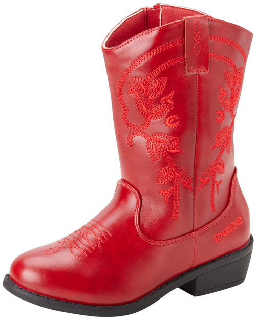 bebe Girls Cowgirl Boots Classic Western Roper Boots - Cowboy Boots for Girls (ToddlerGirl), Size 12 Little Kid, Red