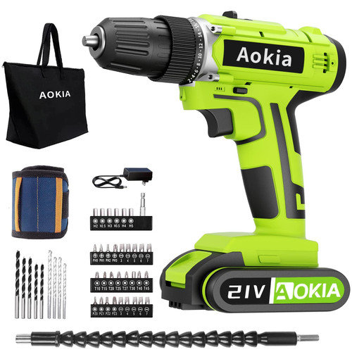 Aokia Power Cordless Drill Set: 21V Electric Driver Tool Kit Drill Driver 3/8-Inch Keyless Chuck 1500rpm Variable Speed Drilling Wall Wood Metal 43pcs Drill Bits