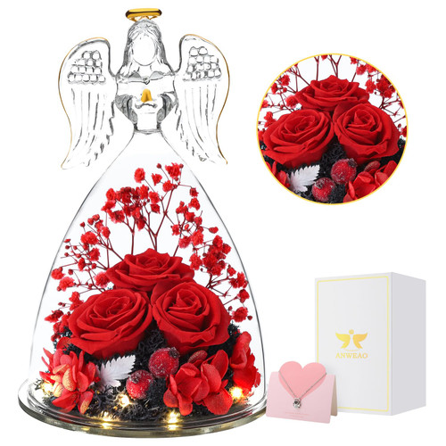 ANWEAO Preserved Rose Gifts for Women,Birthday Gifts, Angel Figurines with LED Light Gifts for Mom Grandma Wife,Rose Flower in Glass Angel Figurines for Christmas Anniversary Valentines Day Gifts ANWEAO Preserved Rose Gifts for Women,Birthday Gifts, Angel Figurines with LED Light Gifts for Mom Grandma Wife,Rose Flower in Glass Angel Figurines for Christmas Anniversary Valentines Day Gifts