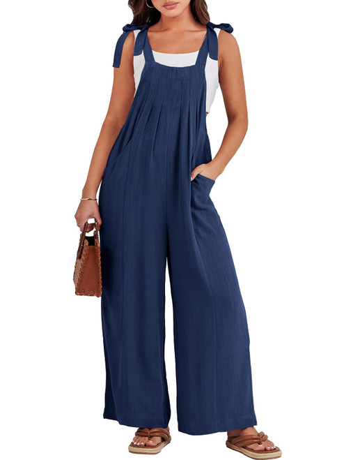 ANRABESS Women's Overalls Jumpsuit Casual Loose Sleeveless Adjustable Tie Straps Bib Wide Leg Baggy Rompers Jumpers Summer Outfits Trendy Clothes With Pockets A1101-qianzangqing-M