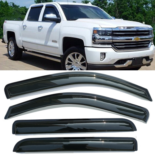 Window Rain Guard Window Visors Vent Deflectors Sun Shade for 2014-2018 Chevrolet Silverado & GMC Sierra 1500, 15-18 Silverado/Sierra 2500HD 3500HD,with Crew Cab Smoke Tinted 94536
