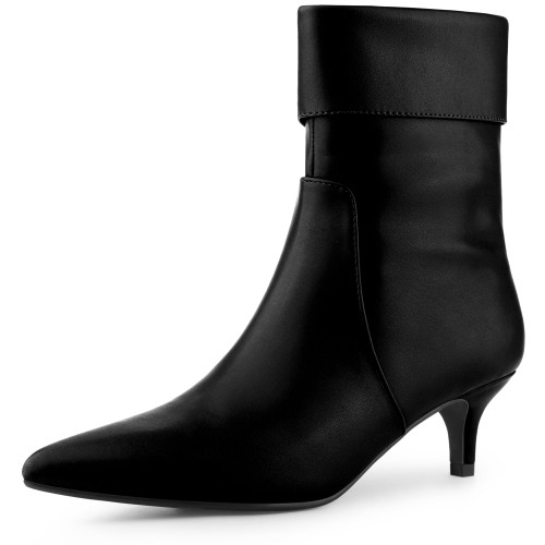 Allegra K Women's Pointed Toe Side Zip Kitten Heel Black Ankle Boots 6 M US