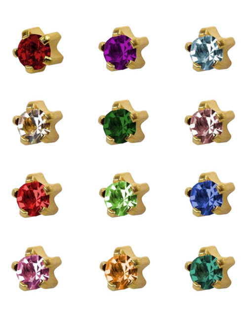 12 Pairs of Studex Ear Piercing Birthstones Gold Plated Stud Earrings Mini 2mm Claw Setting