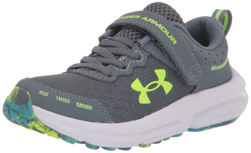 Under Armour Boy's Pre School Assert 10 Alternate Closure Running Shoe, (102) Gravel/Glacier Blue/Lime Surge, 11 Little Kid