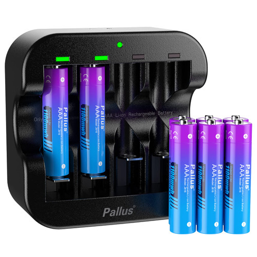 Pallus AAA Rechargeable Batteries, 8-Pack 1100mAh Lithium Triple A Batteries, Rechargeable AAA Lithium Batteries with Charger, 1 Hour Full Charge, 1.5V Constant Voltage, Long Lasting, 1600 Cycles