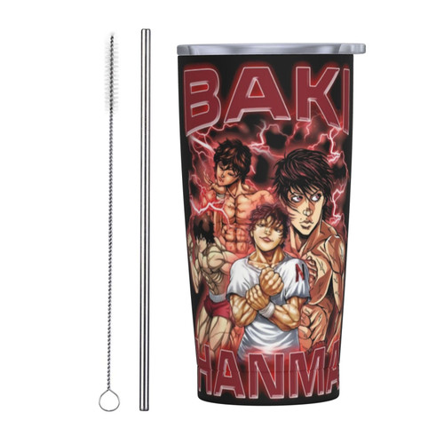 RedVos Anime Baki The Grappler Band Stainless Steel Mug With Lid And Straw Adult Fashion Coffee Cup 20oz