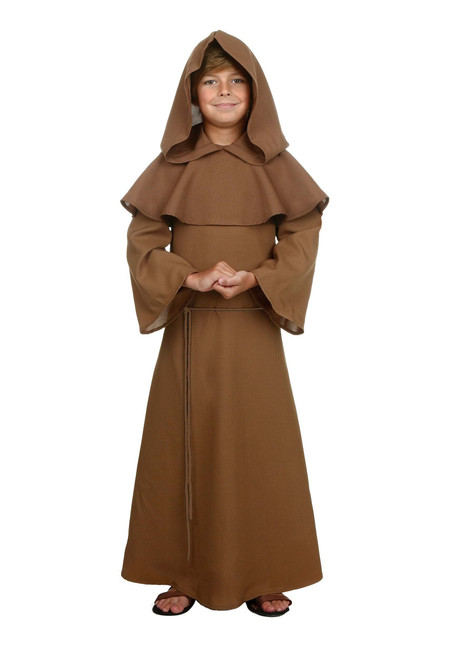 Monk Costume for Kids, Brown Medieval Hooded Robe Halloween Costume Small (6)