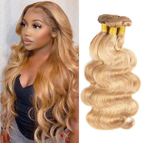 P27/613 Human Hair Bundles Blonde Body Wave Bundles Human Hair Honey Blonde 3 Bundles 26 26 26 Inch Ombre Bundels Brazilian Virgin Hair Weave Double Weft Tow Tone Hair Bundles