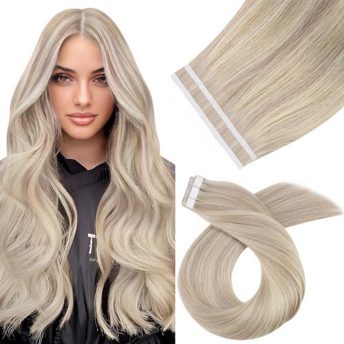 Moresoo Hair Extensions Tape in Blonde Highlight Hair Extensions Real Hair Blonde Hair Extensions Real Human Hair Ash Blonde Mix with Bleach Blonde Tape in Hair Extensions 24 Inch #P18/613 10pcs 25g Moresoo Hair Extensions Tape in Blonde Highlight Hair Extensions Real Hair Blonde Hair Extensions Real Human Hair Ash Blonde Mix with Bleach Blonde Tape in Hair Extensions 24 Inch #P18/613 10pcs 25g