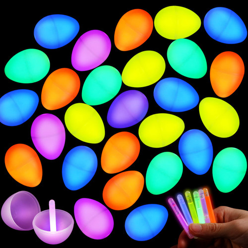 200 Pcs Easter Eggs Glow in The Dark with 600 Pcs Mini Glow Sticks Bulk, Plastic Easter Eggs for Kids Glow Egg Fillable Easter Basket Stuffers Gift for Easter Egg Hunt Game Classroom Prizes